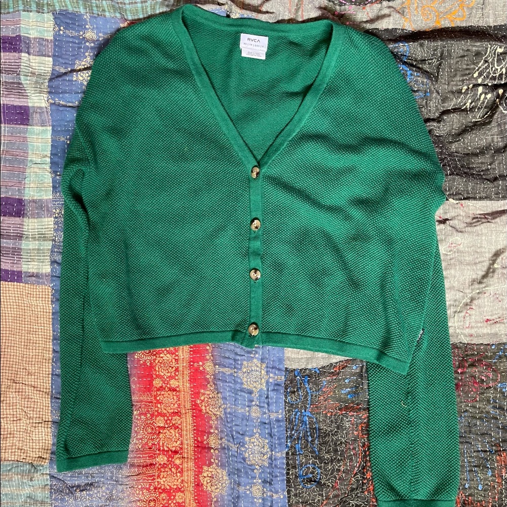Green RVCA Cardigan Sweater.